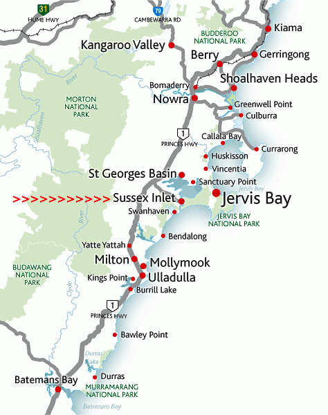 Map Of Nowra Nsw The Directory To Sussex Inlet On The South Coast Of Nsw Australia